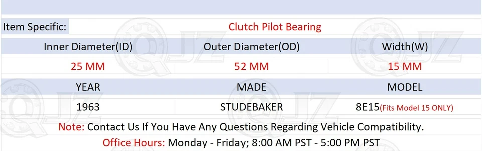 [Cantidad.1] Repuesto de unidad de cojinete piloto de embrague para Studebaker 8E15 1963 modelo 15 Foto 2 de 4