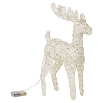 LED Leucht Rentier 60cm Rattan Drahtgestell Weihnachtsdeko weiß Glitzer