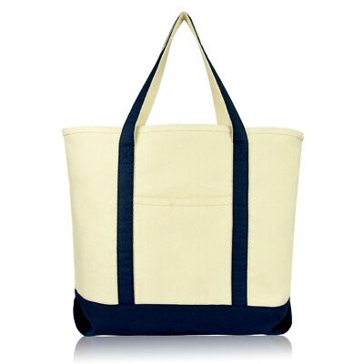 DALIX 22'' Large Cotton Canvas Zippered Shopping Tote Grocery Bag Black Red Blue
