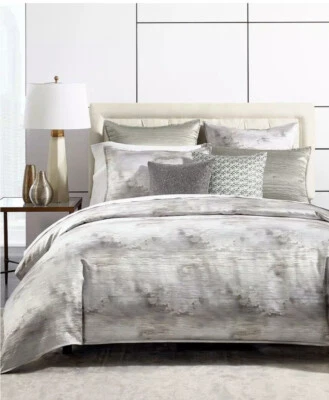 Hotel Collection Iridescence King Duvet Cover Grey + Two Standard Pillow Shams. - Image 1 of 3