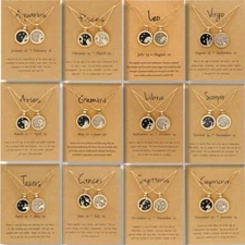 2Pcs 12 Zodiac Sign Constellations Star Day & Night Pendant Necklace Women Gift