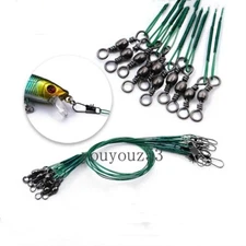 50pcs Fishing Leader Wire Rigging Kit Stainless Steel with Snap Swivel 15cm-30cm