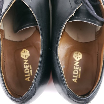 Alden 67 V-Tip Blucher is built on the TruFlare last. The model has a black Calfskin leather upper with a single leather outsole.