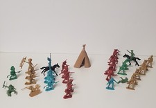 VTG Lot Of 34 Cowboys Indians Horses Teepee Plastic Action Figures