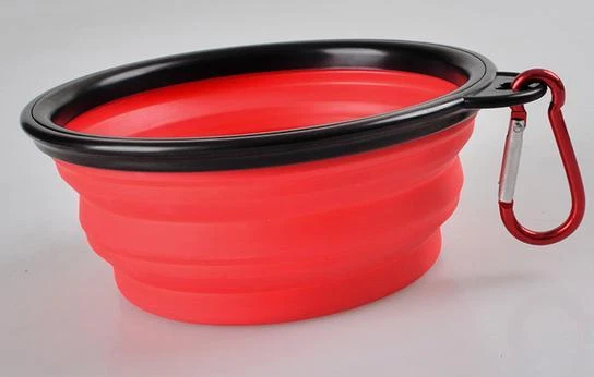 1 Collapsible Travel Dog Food Water Bowls BPA Lead Free Carbiner Red Blue Green - Image 4 of 4