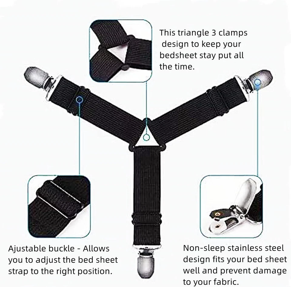 Sujetadores de sábanas ajustables elásticos 4 camas correas fundas de colchón clips Foto 3 de 4