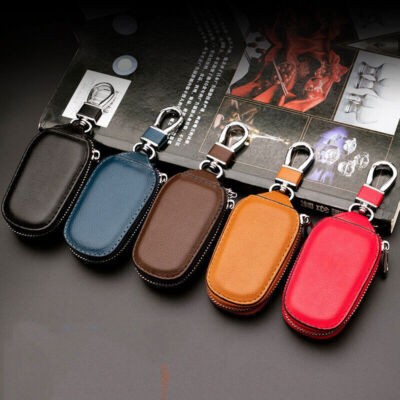 Leather Car Remote Bag Auto Fob Key Holder Case Unisex Zipper Pouch Universal
