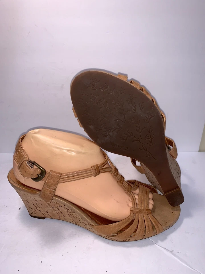 CLARKS SZ 10 M 棕色皮革吊带女式楔形鞋 HHR4-9 — 第 4/4 张图片