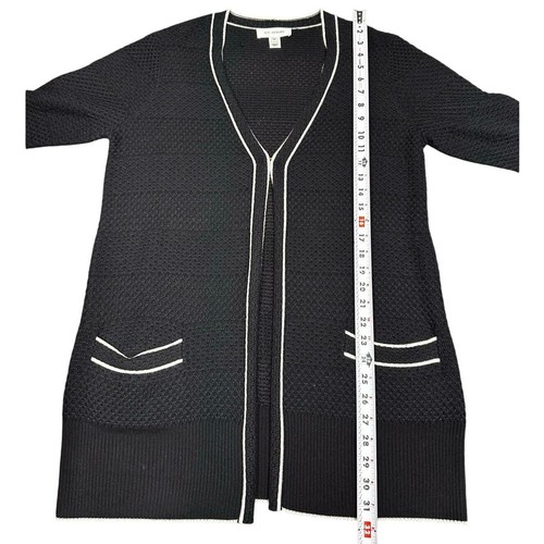 St. John schwarz & weiß gestreifte offene Kaschmir-Wollmischung Strickjacke Medium - Bild 11 von 11