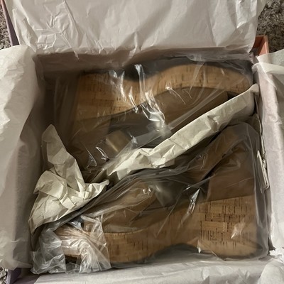 Lisa Vicky Nordstrom Laud-V Wedge Sandals Womens 7M Cognac Kid Suede New