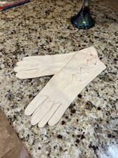 Vintage Ladies Leather Kidskin Gloves Unbranded Ivory Soft