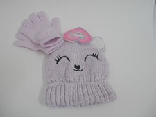 NWT Kid's Cat Beanie Winter Hat w/ Matching Gloves Set OSFM
