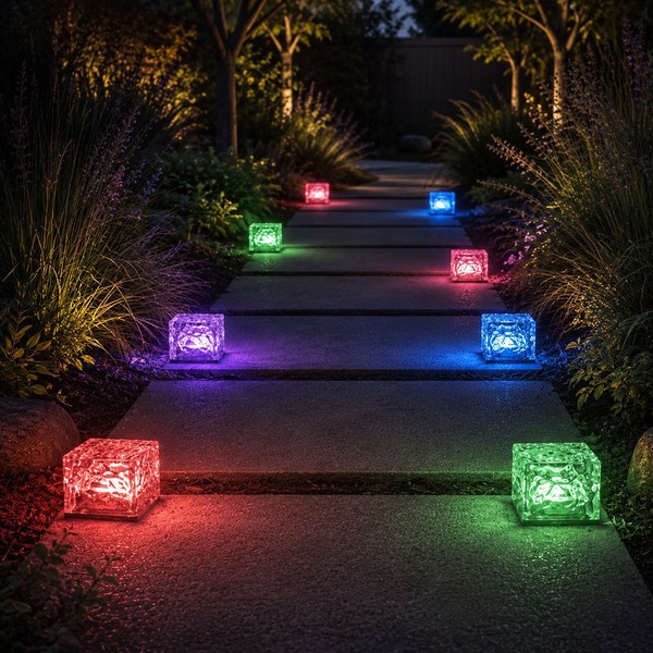 Solarleuchte AußEn Dekolampe Gartenleuchte EiswüRfel Glas Rgb Led H 5,3 Cm 8X-image