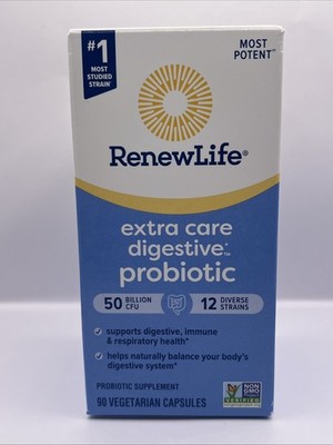 RenewLife Extra Care Digestive Probiotic 50 Billion Cfu 90 Veg Caps EXP:05/2027