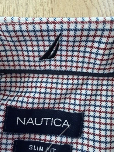 Nautica Men’s Small S Plaid Check Button Down Shirt Red Navy White NWT image 10
