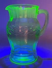 Vintage Anchor Hocking Criss Cross Pattern Uranium Glass Pitcher GLOWS