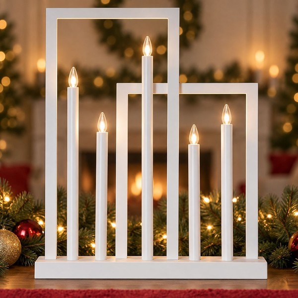 KerzenstäNder Adventsdeko Holz Fensterbank Xmas Tischleuchte Weiß H 51 Cm-image