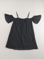 Love Fire Women Mini Dress L Black Ruffled Lace Short Sleeve Straps Cocktail
