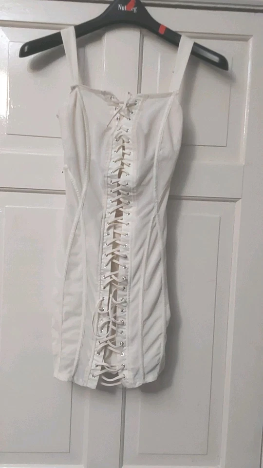  Oh Polly Nalda White Cut Out Lace Up Corset Bodycon Mini Dress Size 6 UK - Image 2 of 4