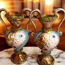 Coppia Vasi porcellana due manici del 1900 Felce Sesto Fiorentino H 33 L 20 cm