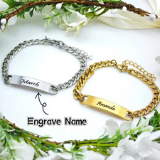 Custom Engraved Name Bracelet Stainless Steel Jewelry Men Women Gold Silver Gift