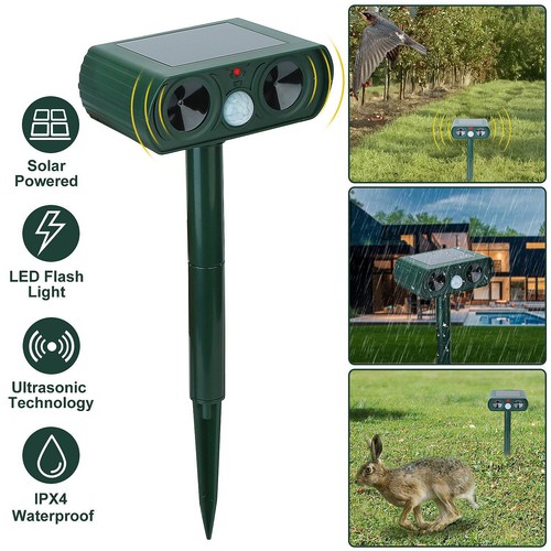GENERIC SOLAR ULTRASONIC ANIMAL REPELLER MOTION SENSOR, IPX4 WATERPROOF - GREEN