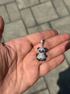 925 Sterling Silver 2.00 CT Teddy Bear Pendant Charm MOISSANITE - GRA CERTIFIED