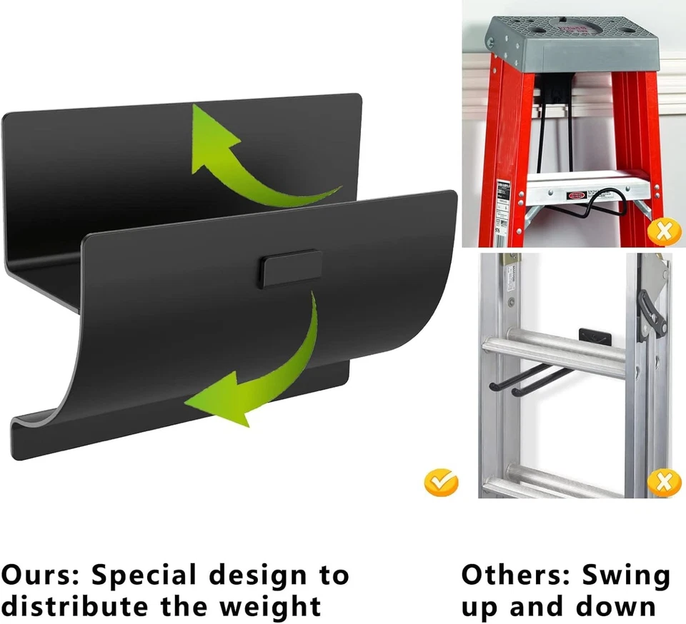 Percha de escalera de alta resistencia - Gancho de montaje en pared - Pared de garaje 4 P, negro Foto 2 de 4