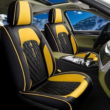 Comfortable Leather Auto Car Seat Covers Front  Rear Black  Yellow