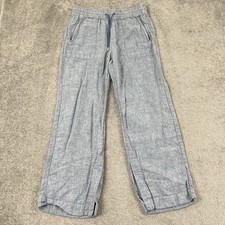 Athleta Retreat Linen High Rise Pants Womens Size 8 Blue Wide Leg Pull On Summer