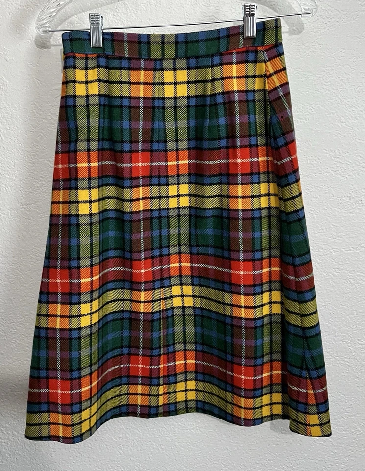 Vtg 70s Wool Plaid Tartan  Skirt  Bright Academia School Girl Preppy Mod Handmad - Image 4 of 4