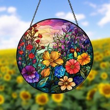 Birth Month Flower Stained Glass Suncatcher, Mother's Day Gift  Garden Decor