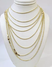 14k Solid Rope Chain Necklace 1mm 16"-22" Inch Yellow Gold Men Women 14Kt