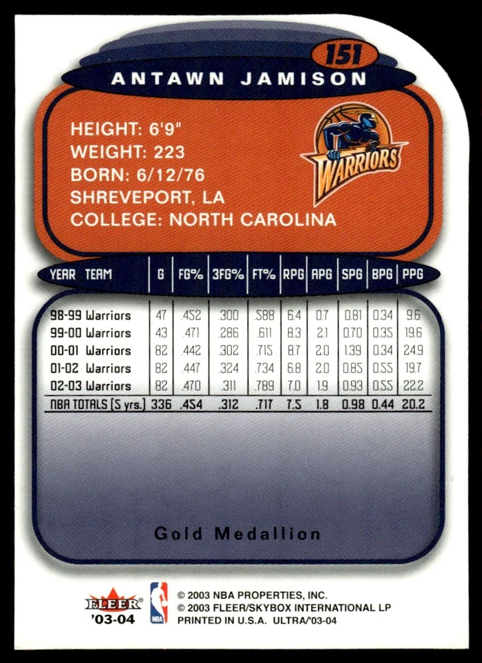 2003-04 Ultra Gold Medallion Antawn Jamison Golden State Warriors #151 - Image 2 of 2