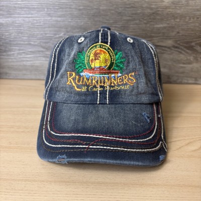 RumRunners at Cane Harbour Hat Cap Strap Back Blue Distressed Embroidered Mens