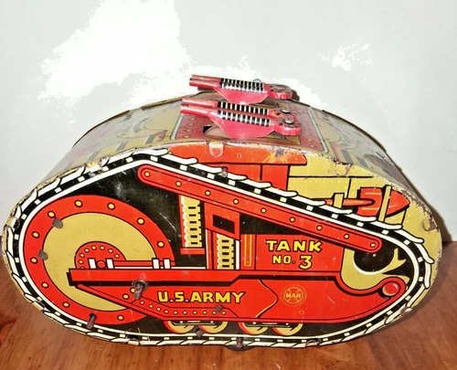 Vintage Marx Tank Corps NO.3 U.S. Army wind up Tin Toy