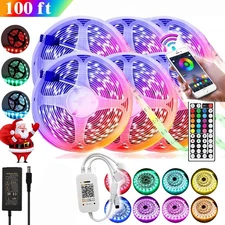 100ft-16ft LED Strip Lights 5050 RGB Bluetooth Color Change Remote for Rooms Bar