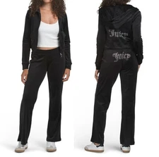 NWT $199 Juicy Couture Velour Tracksuit 2pc Set Liquorice Black w Rhinestones L