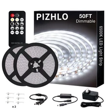 White LED Strip Lights, Upgraded 50ft Dimmable Light Strip with Remote 6500K ...