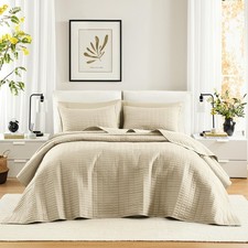 Ivory Oversized King Quilt Set 120"x118" Bedspread Quilted Summer Lightweight...