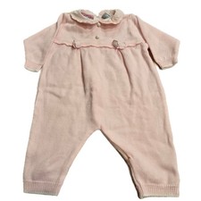 VTG Pink Knit One Piece 6/9 Months Girls Embroidery Zipper Collar Y2K Bows