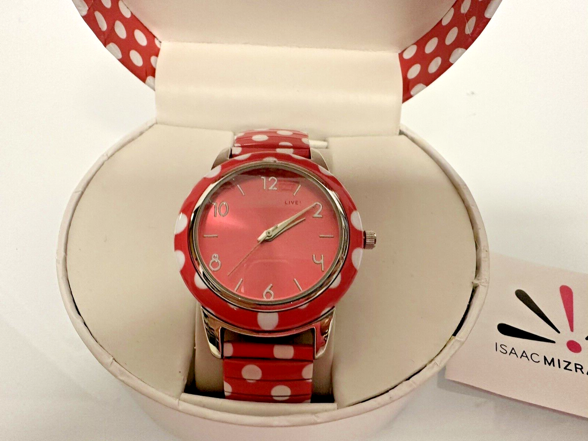 New Isaac Mizrahi Live pink, white polka dot stretch band ladies