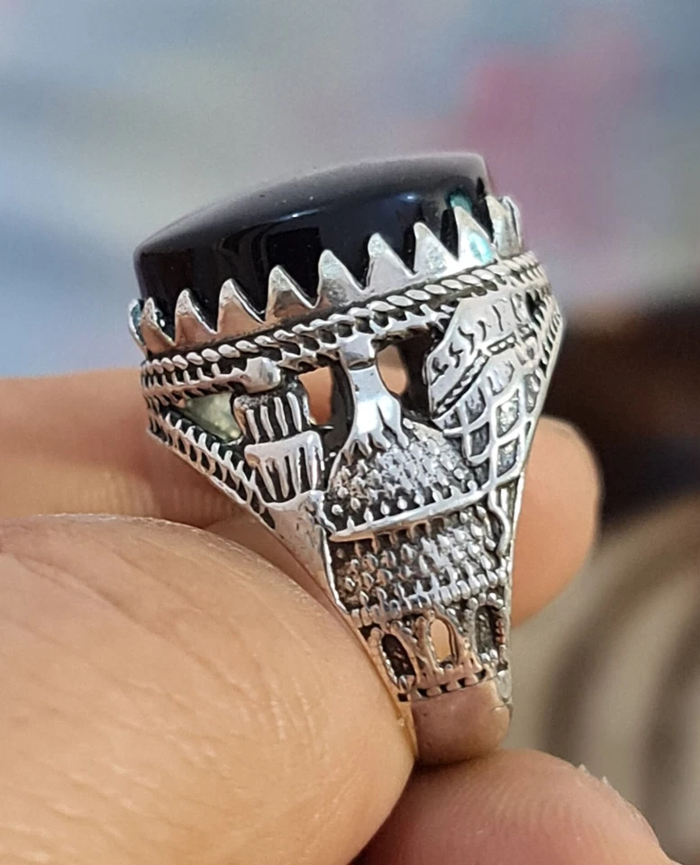 Anillo de ágata de plata esterlina 925 hecho a mano Aqeeq Shefat Alabd Yemen شفة العبد يمني Foto 3 de 4