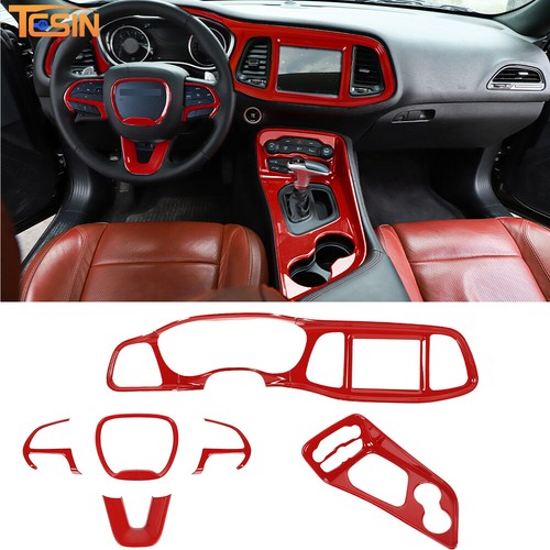 Red Steering Wheel Dash Panel Cover Trim Kit For Dodge Challenger 15+Accessories - Picture 10 of 10