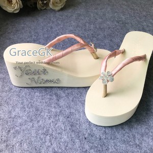 Bridal Flip Flops Bridesmaid Rhinestone Your Name Date Flat Heel