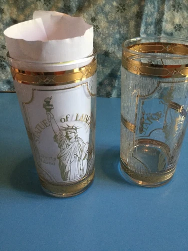 Vintage 22k Gold by Culver Tumbler glasses Statue of Liberty set of 2 high ball