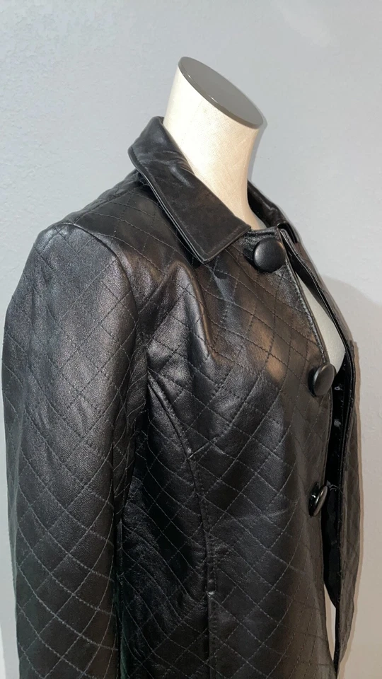 Chaqueta acolchada de cuero genuino vintage Jaclyn Smith talla S con cuello frontal a presión Foto 4 de 4