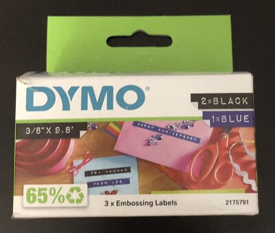 Dymo Embossing Labels 3/8 x9.8   (2175791) 2 Black 1-Blue Sealed