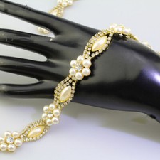 Faux Pearl Rhinestone Beaded Flower Ribbon Trim Wedding Bridal Edging Decoration