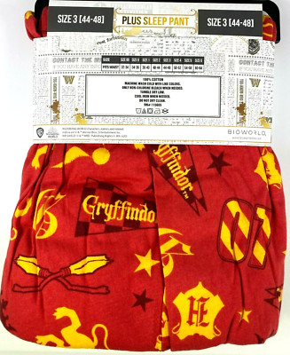 Bioworld Harry Potter Gryffindor Womens Sleep Pants 44-48'' Waist Plus Size 3 New